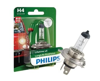 Philips Halogen Globe H4 12V 60/55W P43T-38 LongLife EcoVision +10% Extra Light Blister Pack (Single)