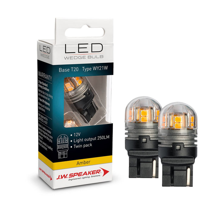 JW Speaker LED Wedge Globe T20 12-24V WY21W Amber 250lm (Pair)