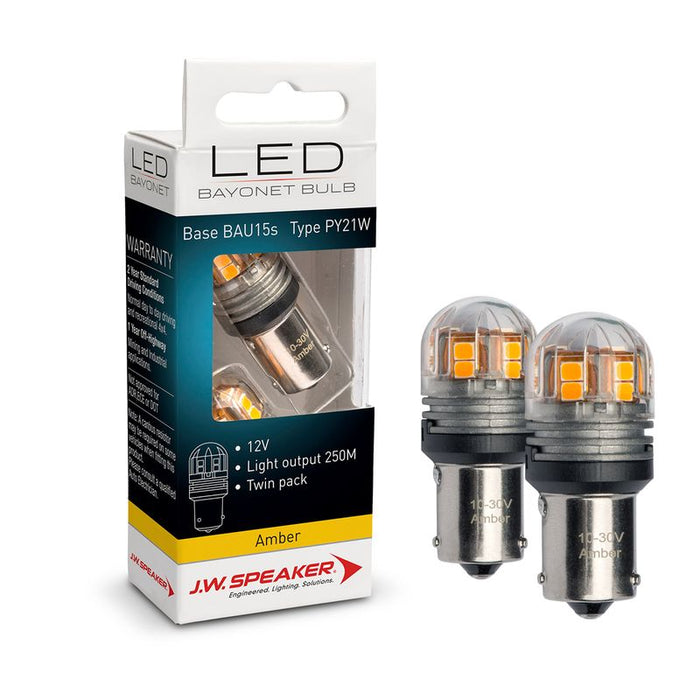 JW Speaker LED PY21W BAU15s Bayonet 12V-24V 250lm Amber (Pair)