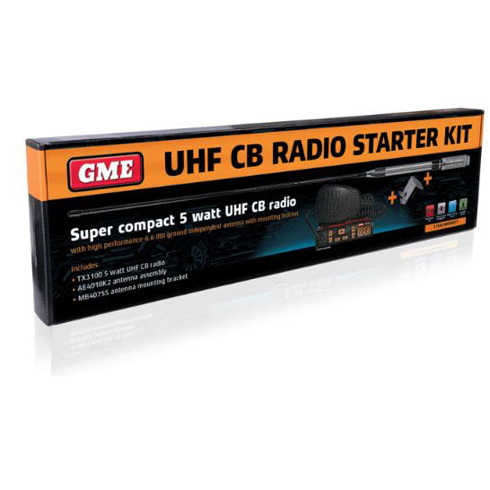 GME UHF Radio 80 Channel 5W TX3100 Starter Kit Super Compact with AE4018K2 Ant